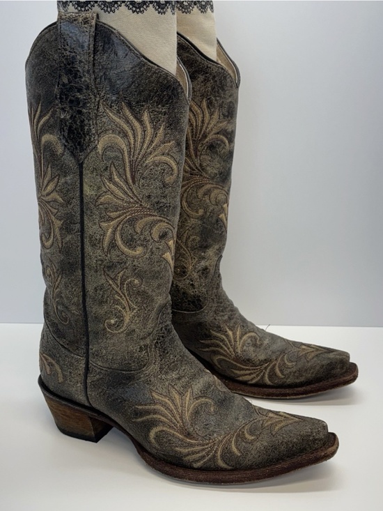 Circle G Shoes - Circle G 36632 Brown Cowhide Embroidered Design Cowgirl Boots Women's Size 7.5 M